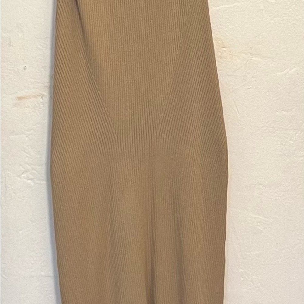 Anthropologie Knit Mock Turtle Neck Midi Tan Cedar Sweater Dress Size XS - Picture 6 of 12